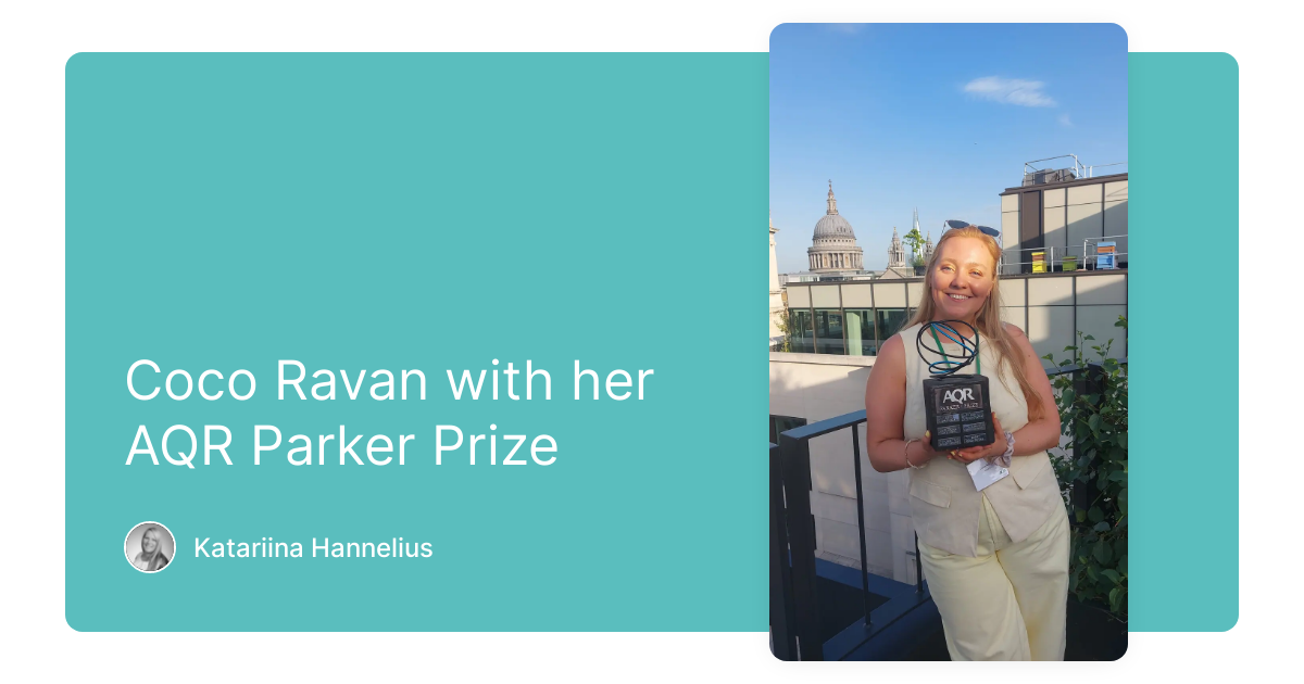 Coco Ravan with her AQR Parker Prize - Team stories - Hannelius Recruitment