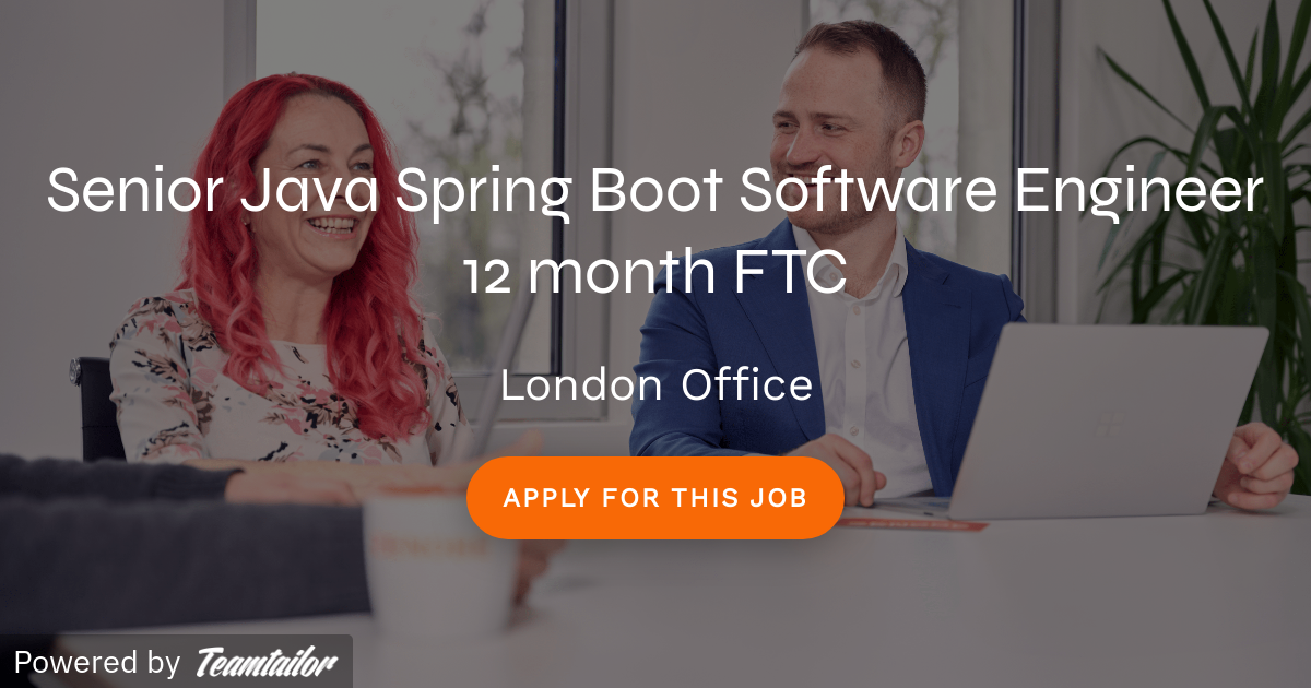 Senior Java Spring Boot Software Engineer 12 month FTC - Zenobē